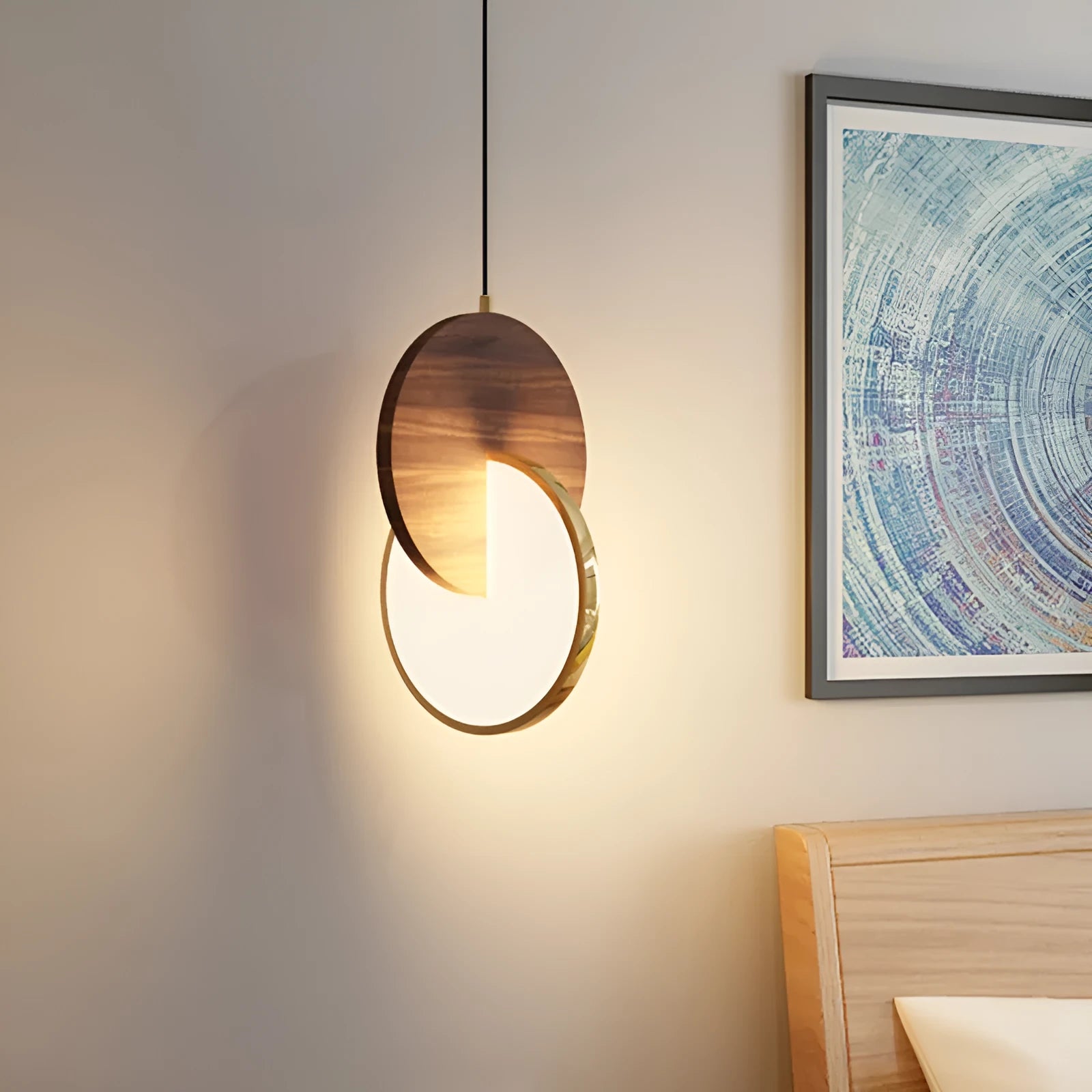 Long-line walnut solid wood chandelier with carved details and warm white lighting for wall mounting