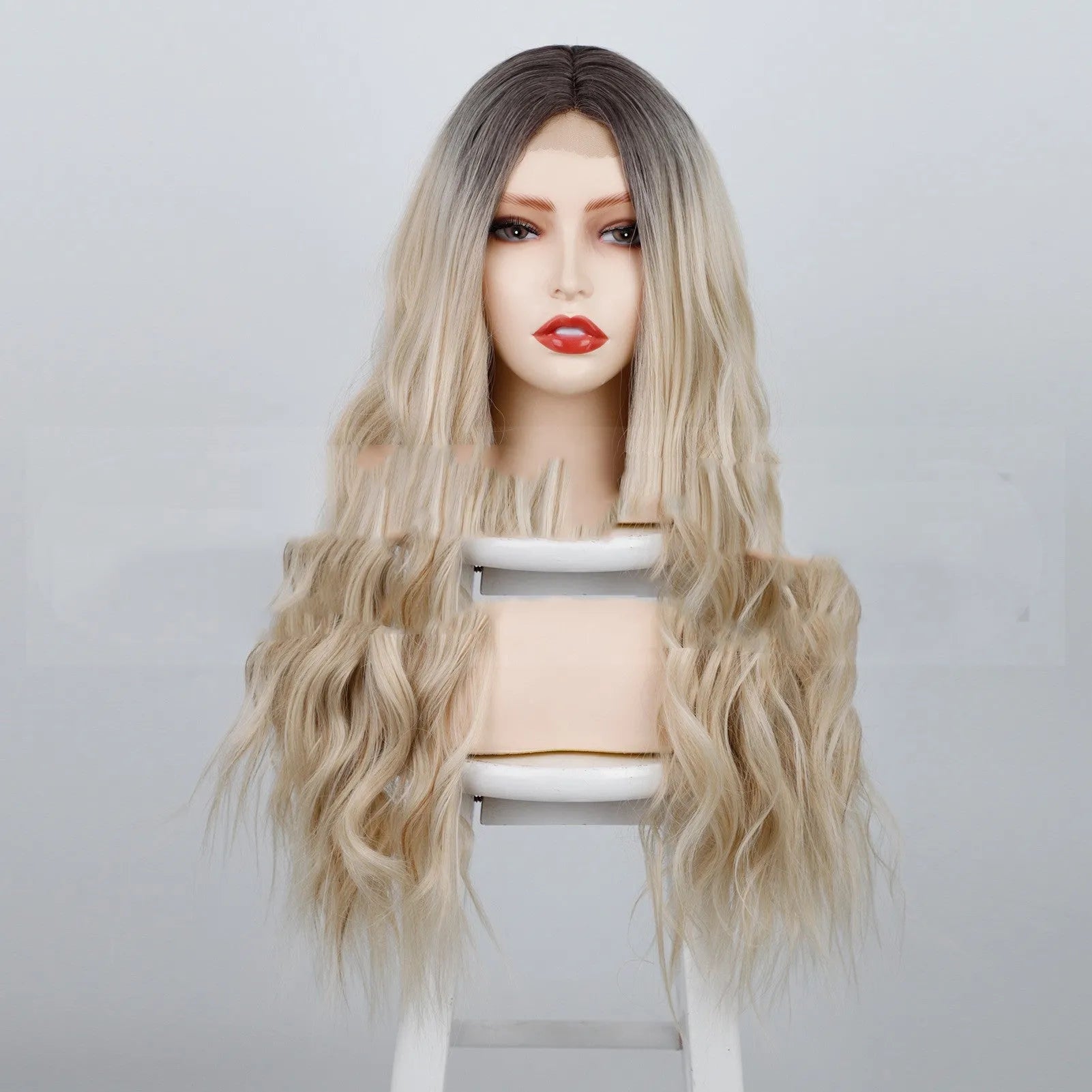 Long curly high temperature wire wig for ladies with water ripple pattern, 24 inches, colour R4/60#