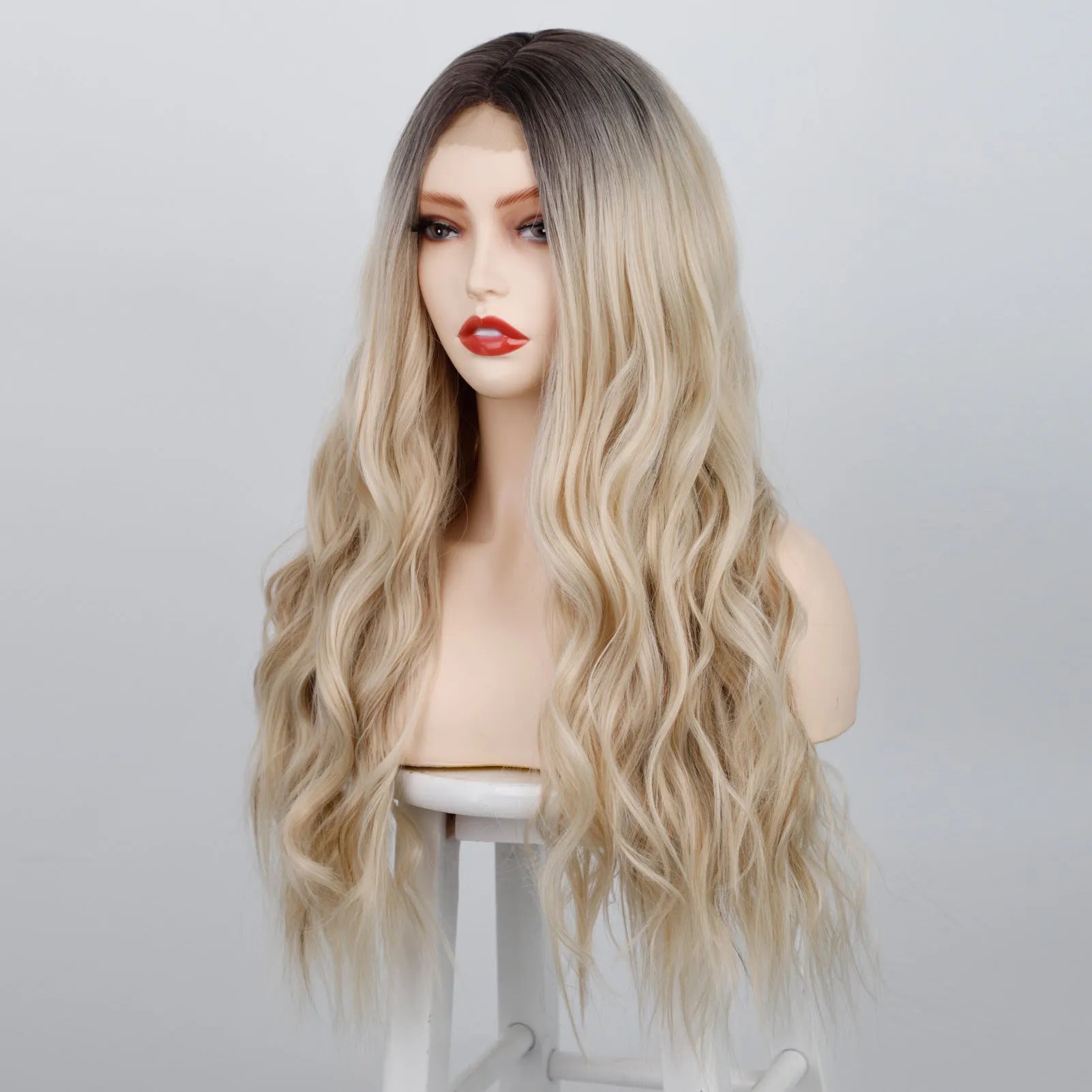 Long curly high temperature wire wig for ladies with water ripple pattern, 24 inches, colour R4/60#