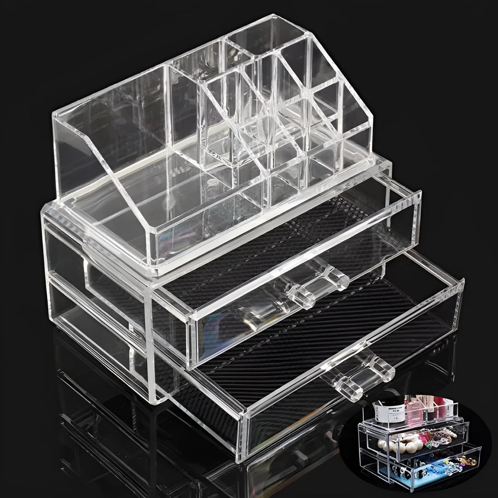 Clear foldable acrylic makeup storage organiser case with 18 litre capacity