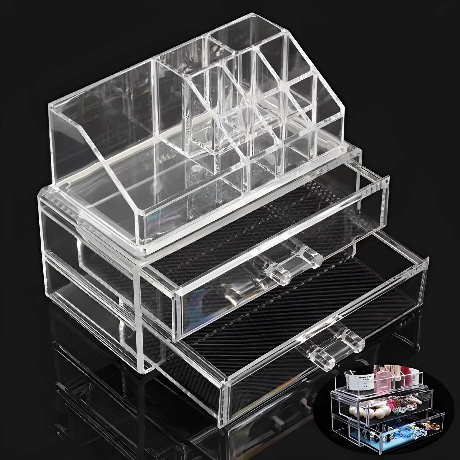 Clear foldable acrylic makeup storage organiser case with 18 litre capacity