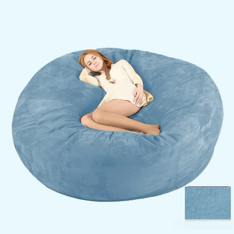 Oversized 7FT suede bean bag chair for adults in living room, aqua green colour with removable cover