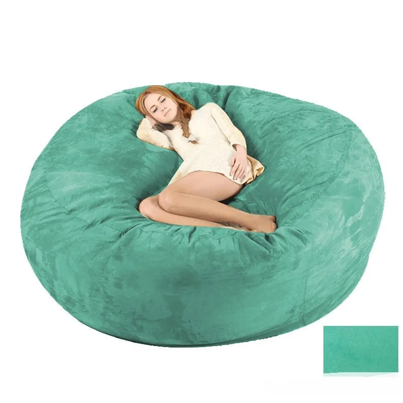 Oversized 7FT suede bean bag chair for adults in living room, aqua green colour with removable cover