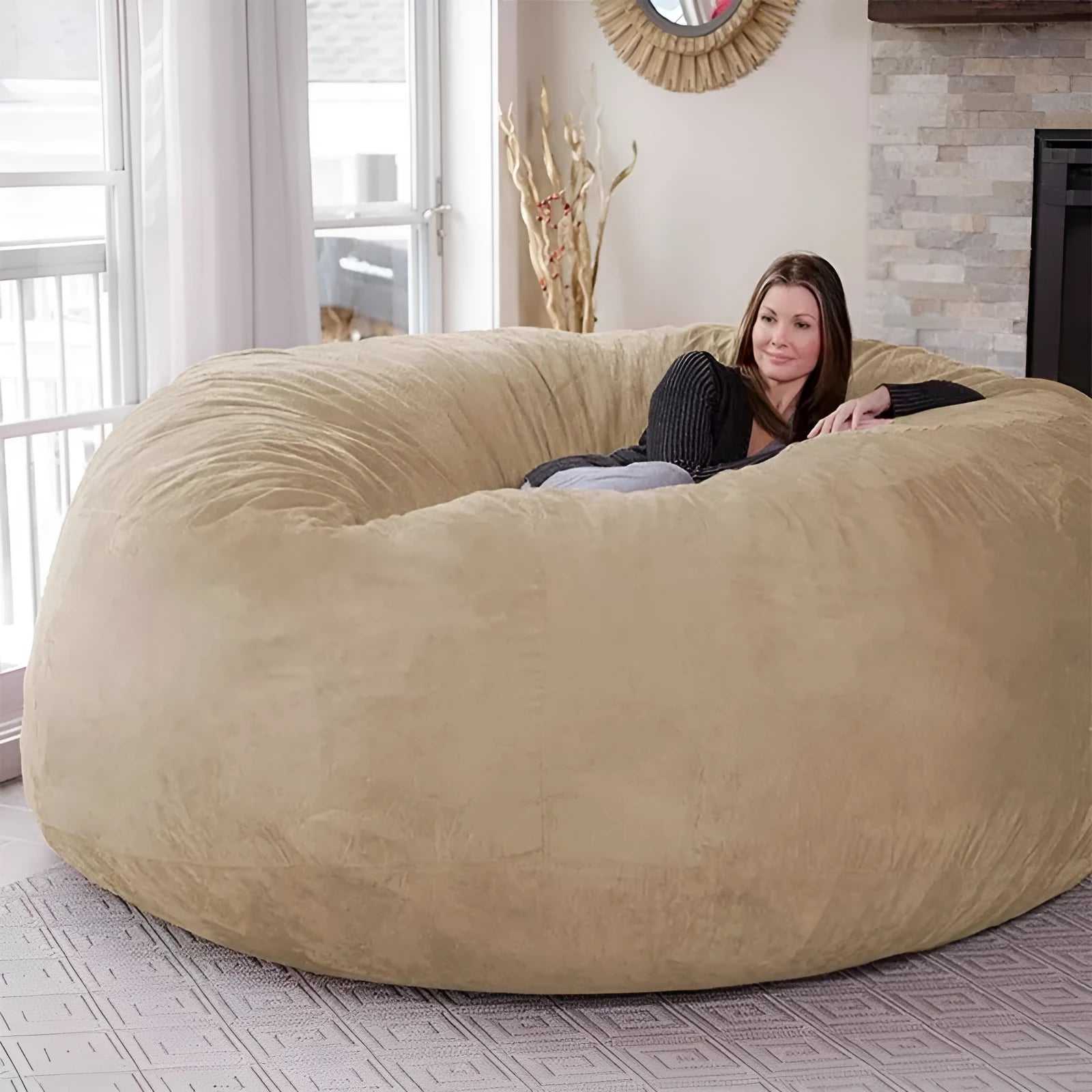 Oversized 7FT suede bean bag chair for adults in living room, aqua green colour with removable cover