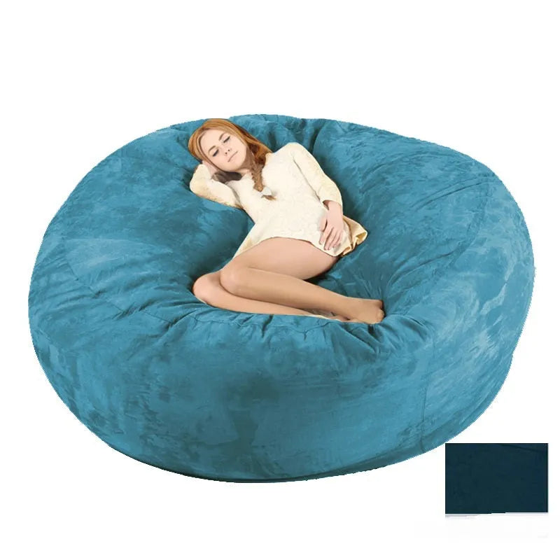 Oversized 7FT suede bean bag chair for adults in living room, aqua green colour with removable cover