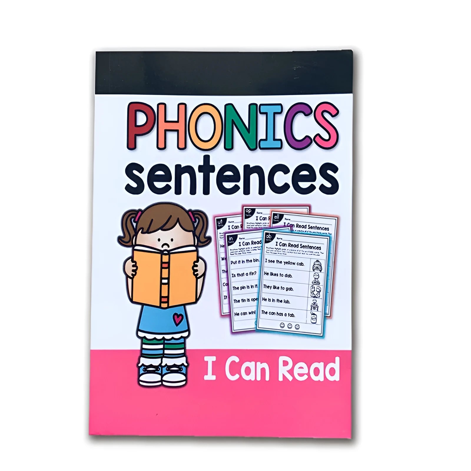 Children's English phonics reading worksheet showing A4 practice sheet with literacy exercises