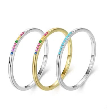 Simple 925 sterling silver rainbow stone ring hand inlaid with 5A zircon, small fresh gypsophila style, available in US sizes 5-9