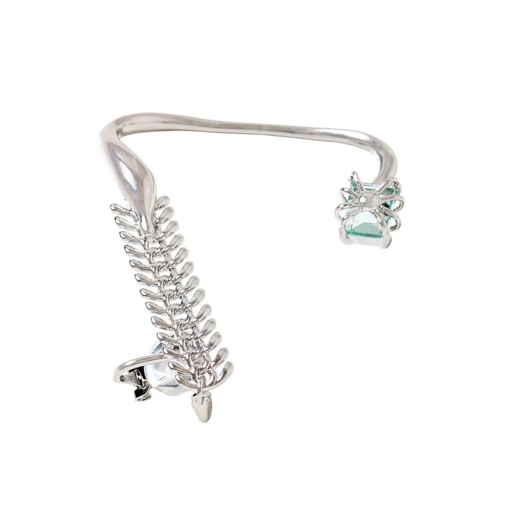 Gold-plated copper fish bone shaped non-pierced ear clip for right ear unisex style
