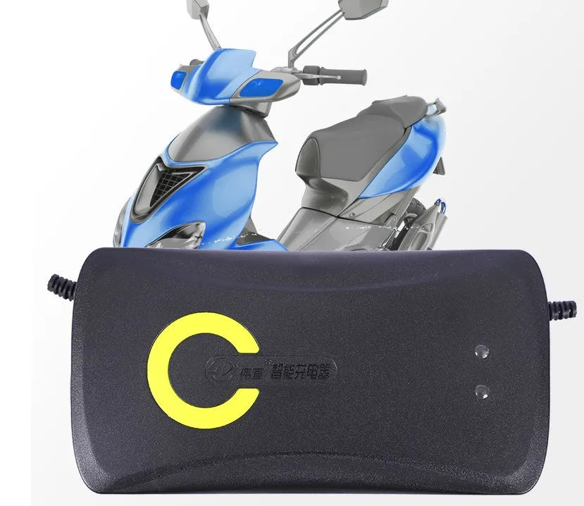 Black alloy electric car charger for 72V 20Ah batteries with pulse repair function and multiple plug options.
