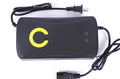 Black alloy electric car charger for 72V 20Ah batteries with pulse repair function and multiple plug options.