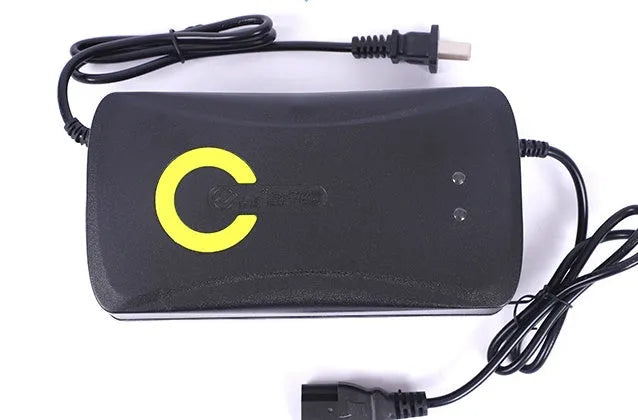 Black alloy electric car charger for 72V 20Ah batteries with pulse repair function and multiple plug options.