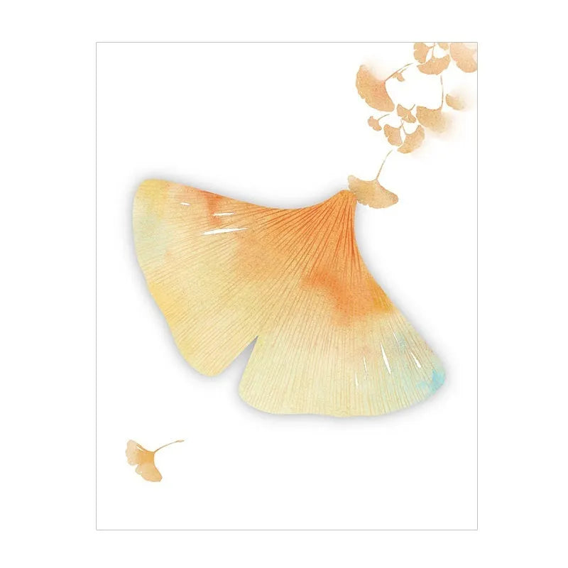 A pad of sticky notes with eight different illustrated leaf designs, including Water Lily and Maple Leaf motifs.