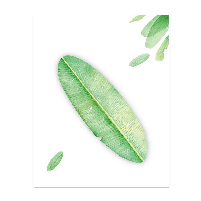 A pad of sticky notes with eight different illustrated leaf designs, including Water Lily and Maple Leaf motifs.