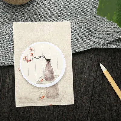 A pad of sticky notes with eight different illustrated leaf designs, including Water Lily and Maple Leaf motifs.
