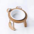 Ceramic cat bowl with bamboo rack on non-slip base, 15° tilt angle for comfortable feeding