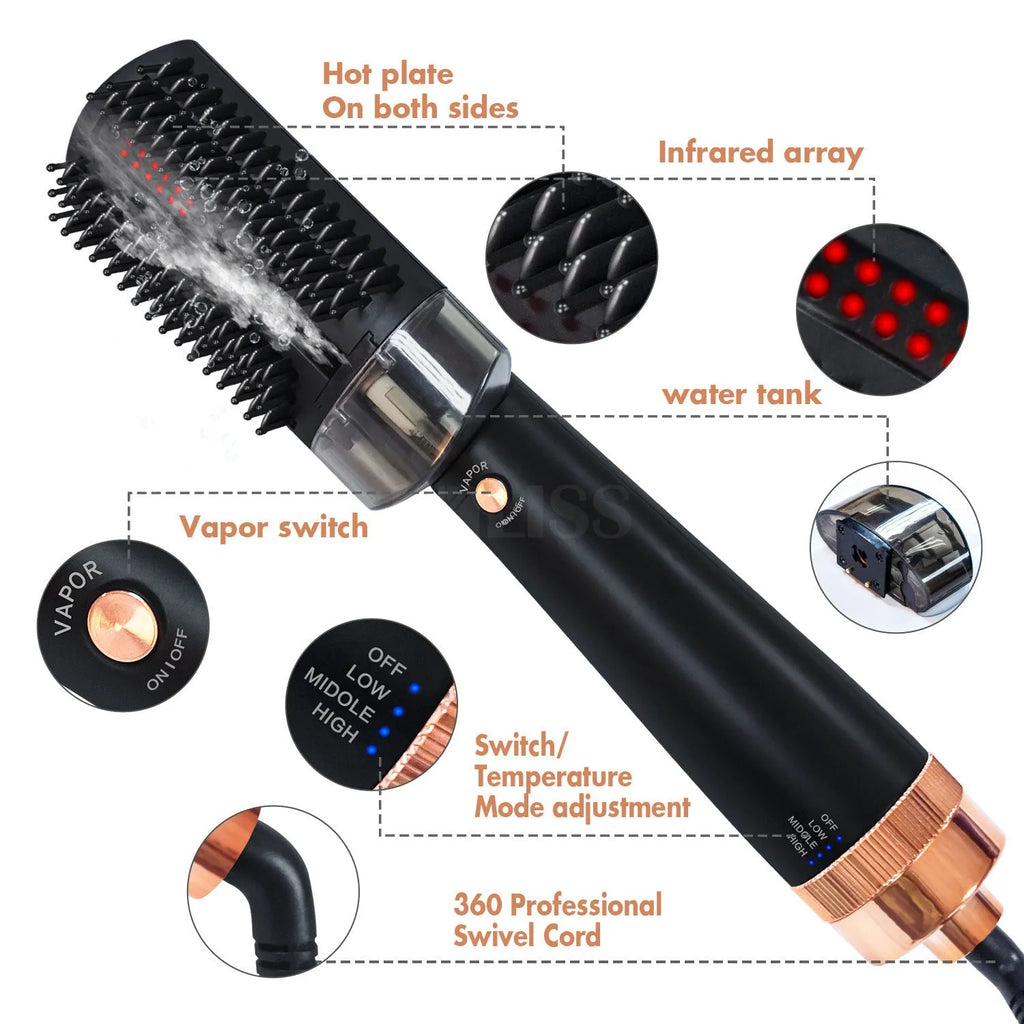 Black and pink wet dry styling comb with tourmaline ceramic plates and temperature control