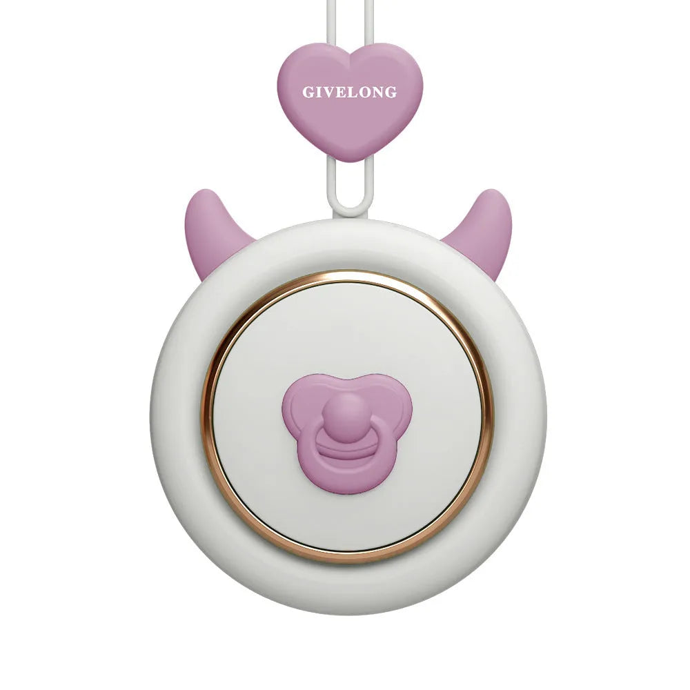 Mini bladeless neck band fan with hanging rope, shown in a cute animal colour variant.