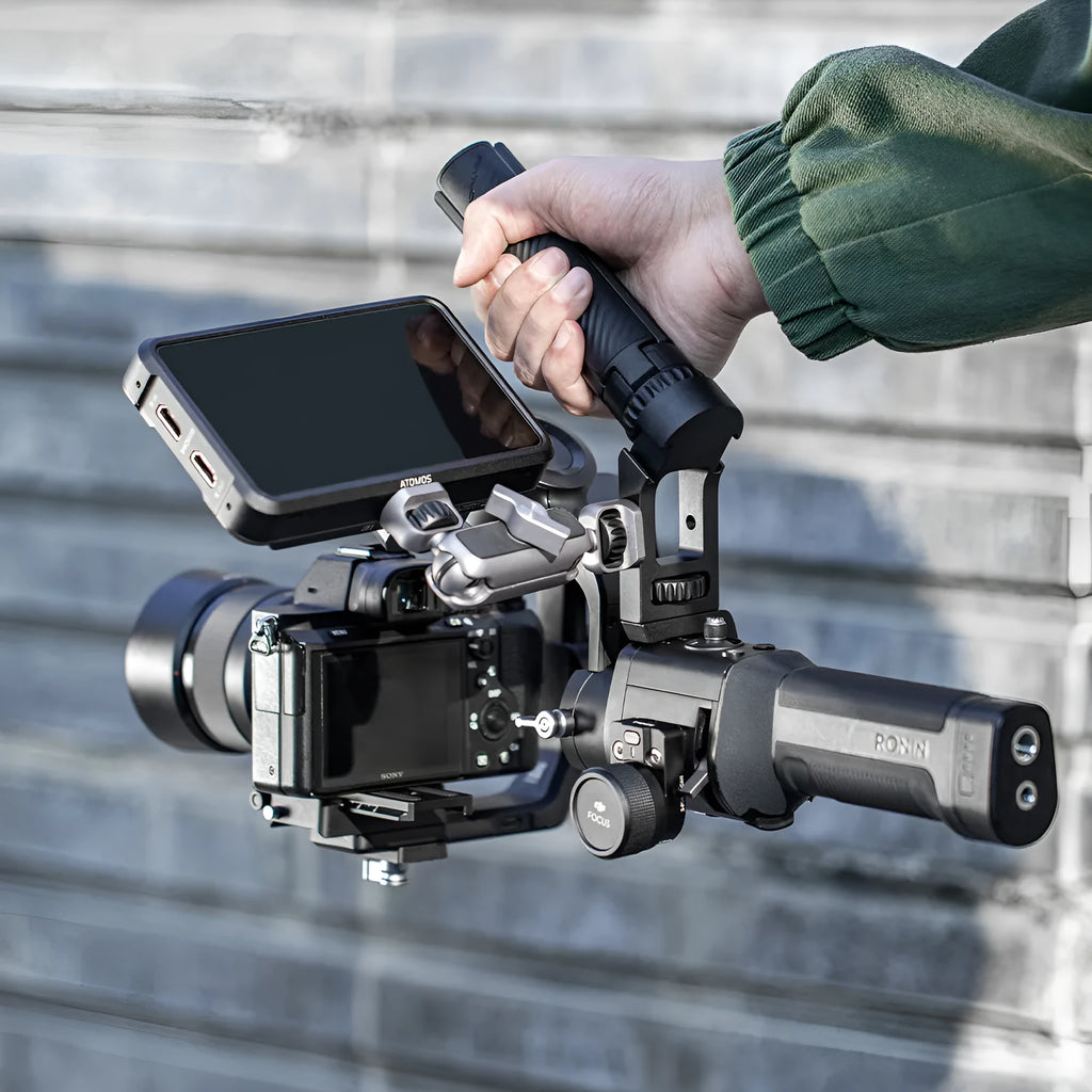 Aluminium alloy DJI Ronin-S and SC gimbal pot holder with quick-release parts and accessory mounts.