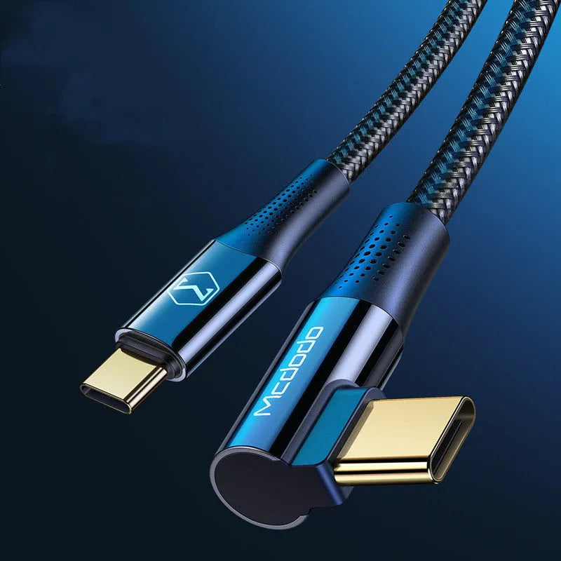 MCDODO Meadow Firefox black angled Type-C to Type-C fast charging cable on a white background.