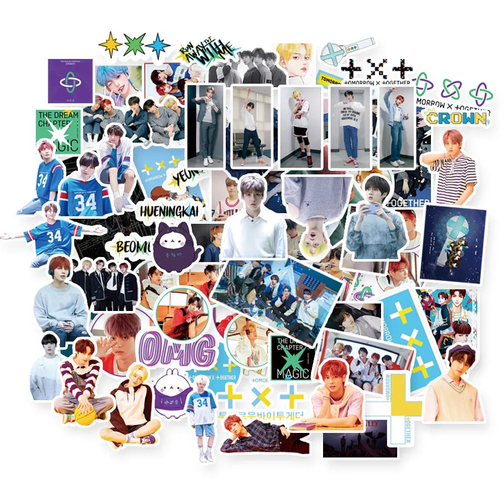 Star-shaped K-pop group luggage stickers featuring Exo, NCT127, Stray Kids designs.