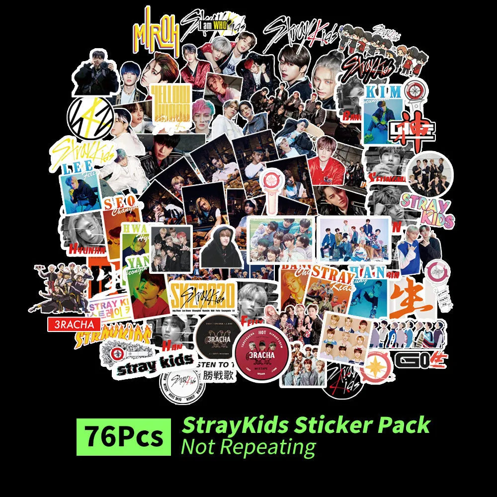Star-shaped K-pop group luggage stickers featuring Exo, NCT127, Stray Kids designs.
