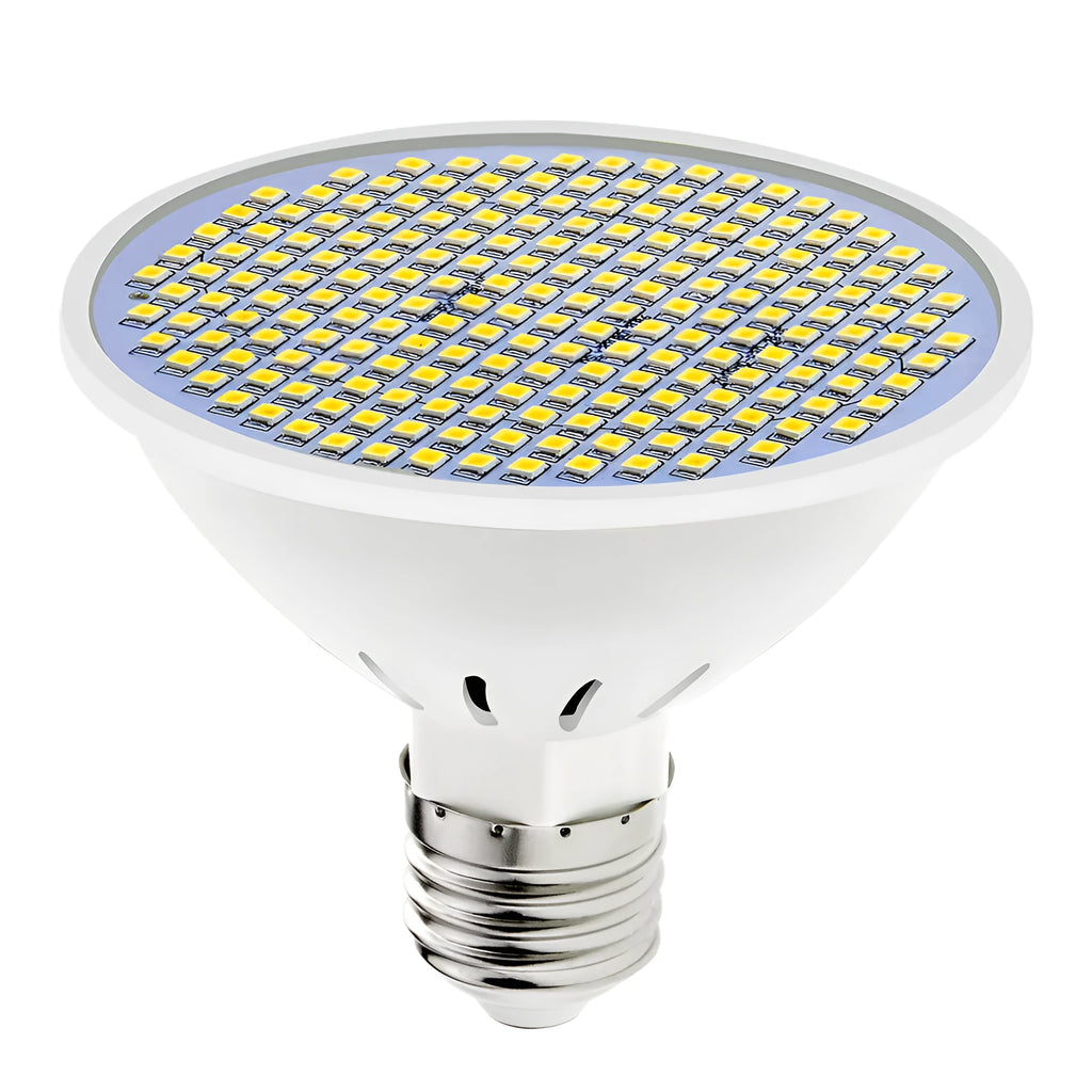 E27 screw base LED lamp cup bulb showing cool white and warm white light options.