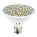 E27 screw base LED lamp cup bulb showing cool white and warm white light options.
