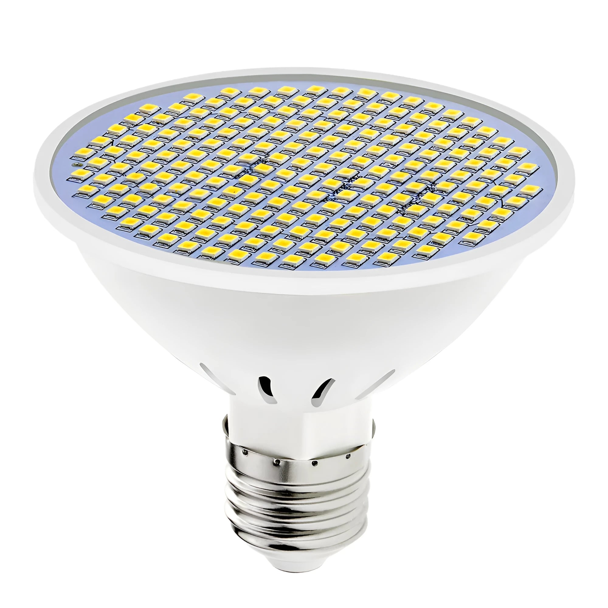 E27 screw base LED lamp cup bulb showing cool white and warm white light options.