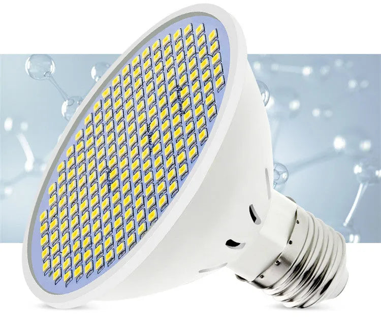 E27 screw base LED lamp cup bulb showing cool white and warm white light options.