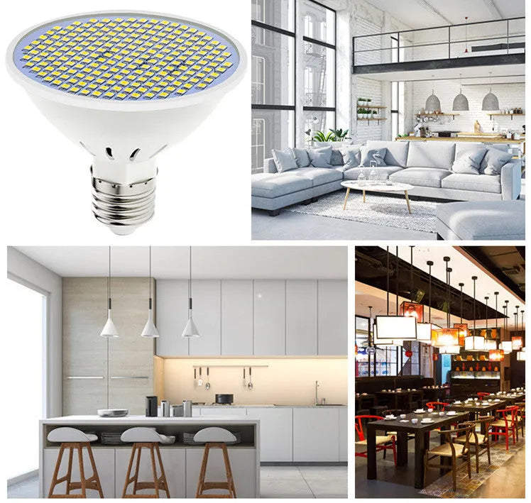 E27 screw base LED lamp cup bulb showing cool white and warm white light options.