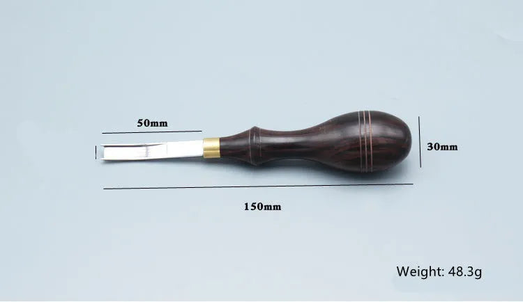 Leather working wide shovel edge thinning knife, a manual hand tool for skiving.