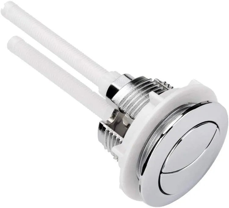 A round, white 38mm ABS plastic double flush button for a toilet tank.