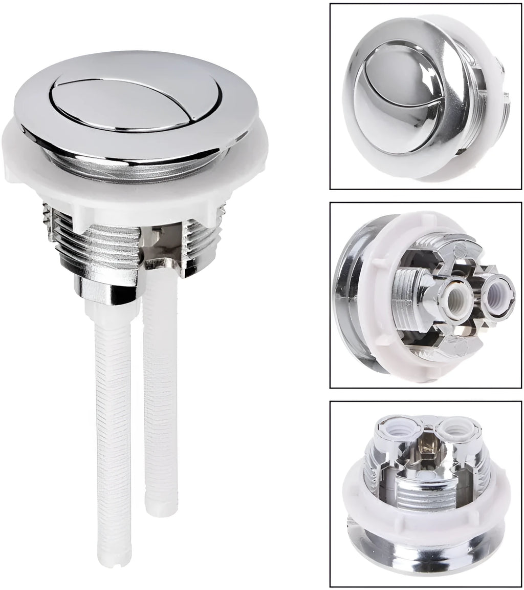A round, white 38mm ABS plastic double flush button for a toilet tank.
