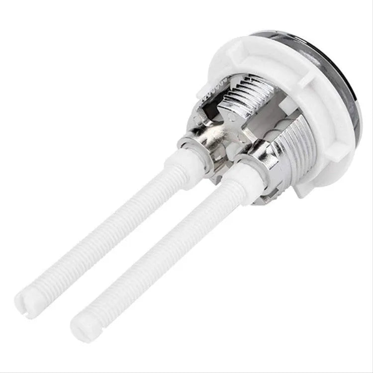 A round, white 38mm ABS plastic double flush button for a toilet tank.