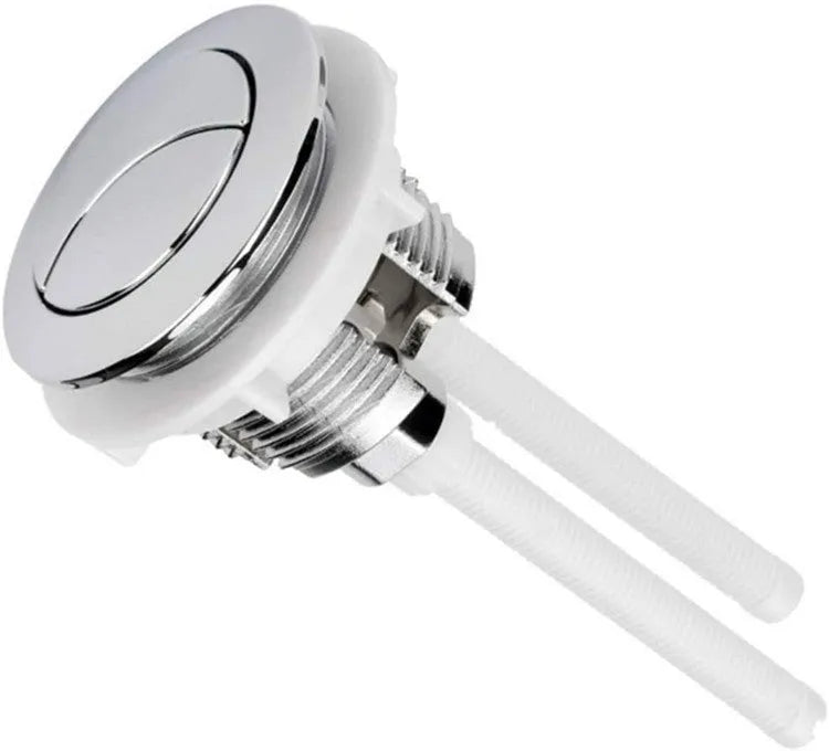 A round, white 38mm ABS plastic double flush button for a toilet tank.