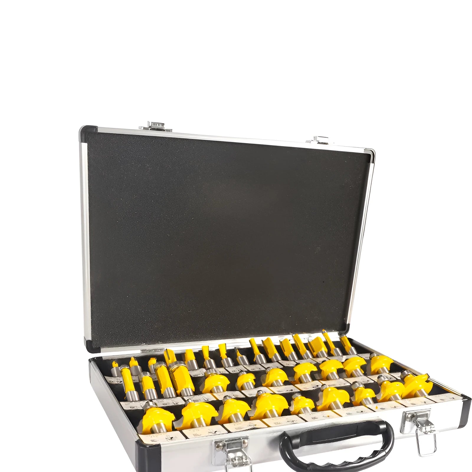Woodworking milling cutter set showing side cutter design with multiple handle size options