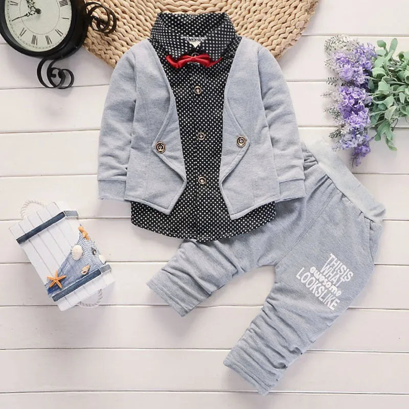 Toddler boys casual printed suit set with jacket and trousers for infants 1-3 years