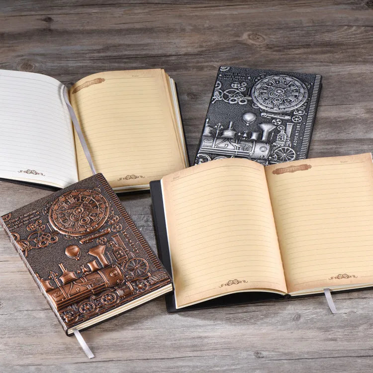 European relief embossed retro notepad diary in red bronze, silver, or green bronze colour.