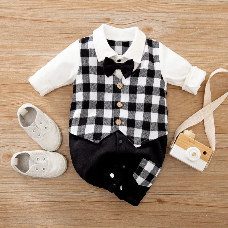 100% cotton baby jumpsuit romper with long sleeves in gentleman style for spring and autumn infant wear