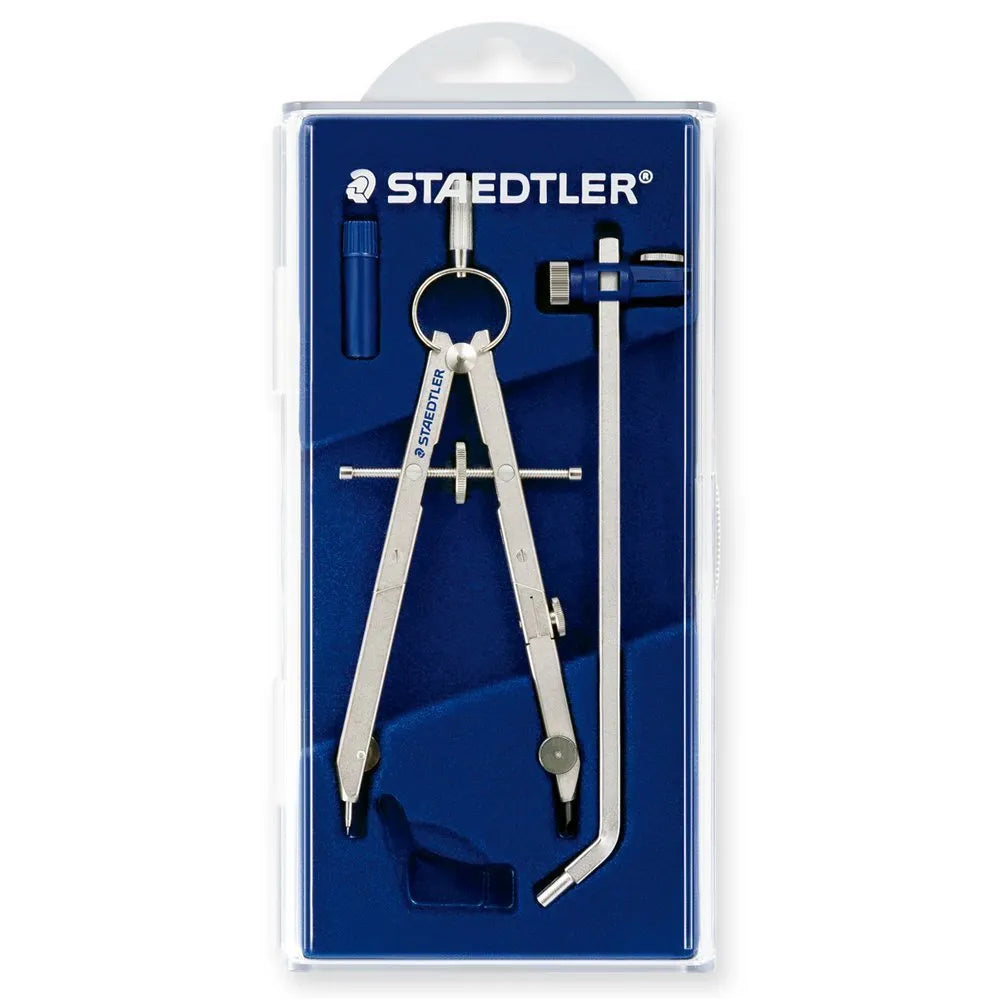 STAEDTLER steel precision car compass with telescopic rod for drawing circles up to 265mm.