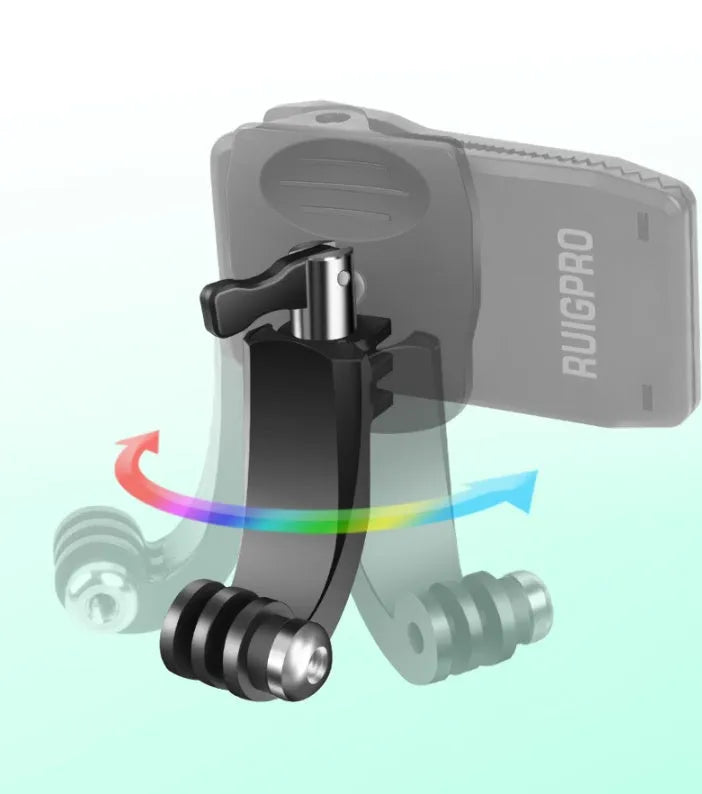 360-degree rotating aluminium and plastic backpack clip mount for GoPro and action cameras.