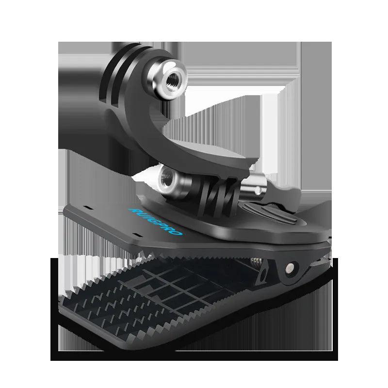 360-degree rotating aluminium and plastic backpack clip mount for GoPro and action cameras.