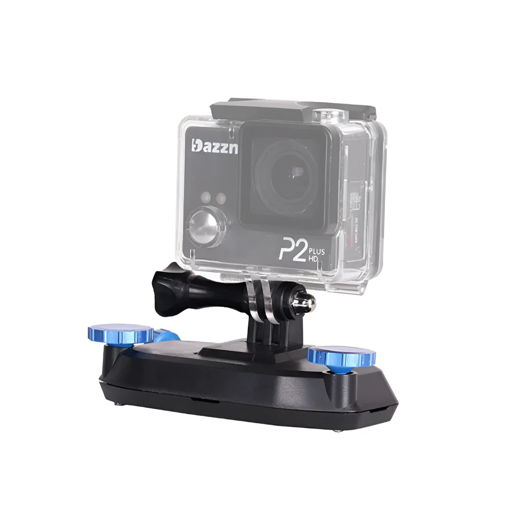 Red and blue plastic quick-hanging backpack clip for sports cameras.
