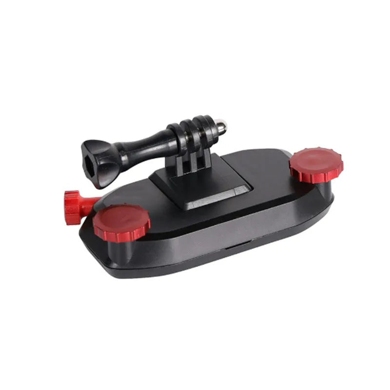 Red and blue plastic quick-hanging backpack clip for sports cameras.