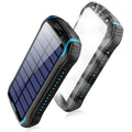 Xionel XN-i26S orange solar power bank with LED light showing size and solar panel