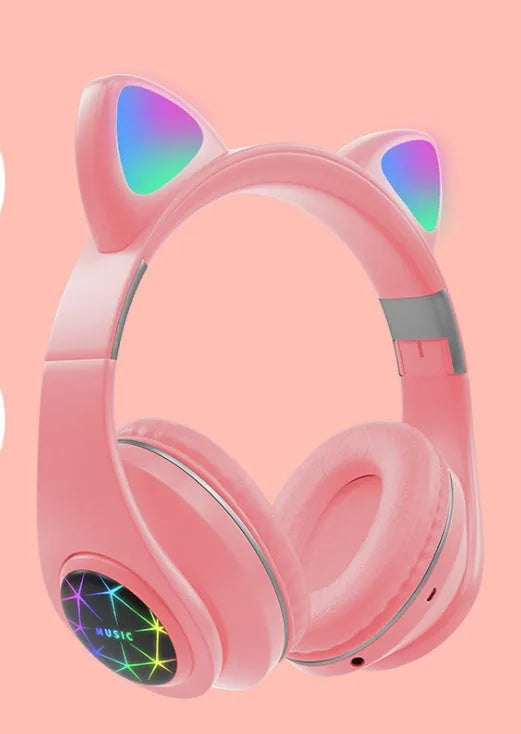 Cat ear Bluetooth wireless headset showing colour options and head-mounted design