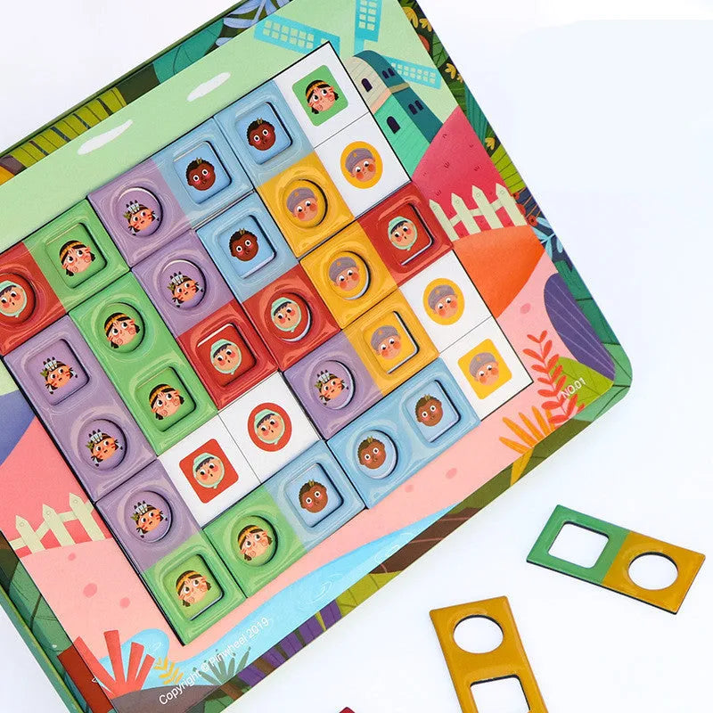 Magnetic Glue Butt Bump logic game with silicone pieces and colour-coded puzzle cards for children