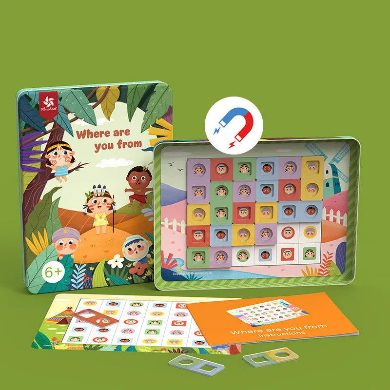 Magnetic Glue Butt Bump logic game with silicone pieces and colour-coded puzzle cards for children