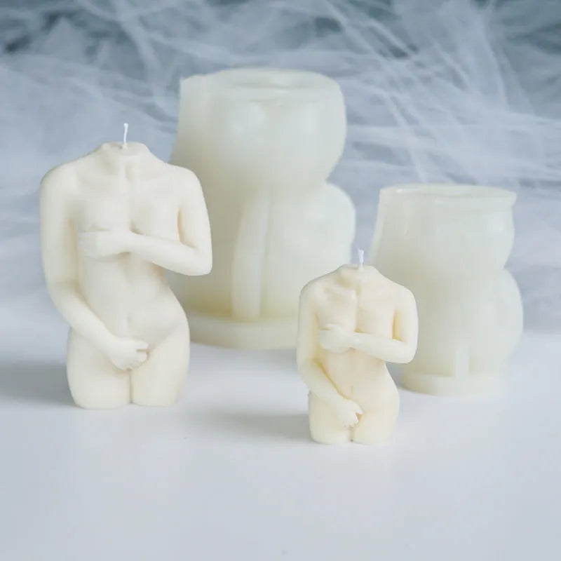 Silicone shy female body candle mould showing detailed anatomical contours in three style variations