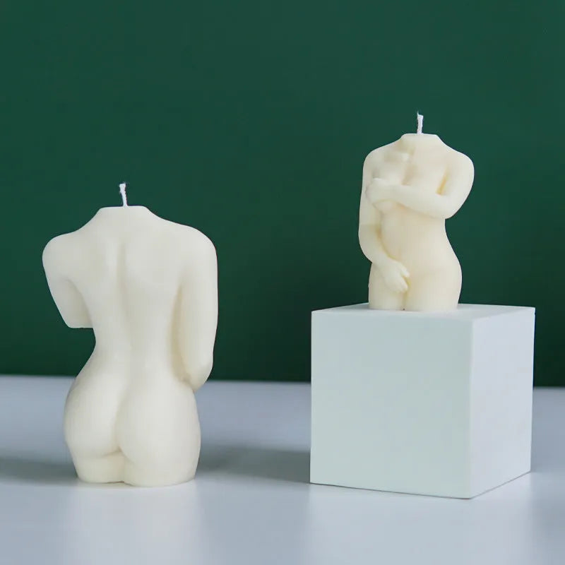Silicone shy female body candle mould showing detailed anatomical contours in three style variations